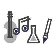 violin, musical note, paintbrush icon